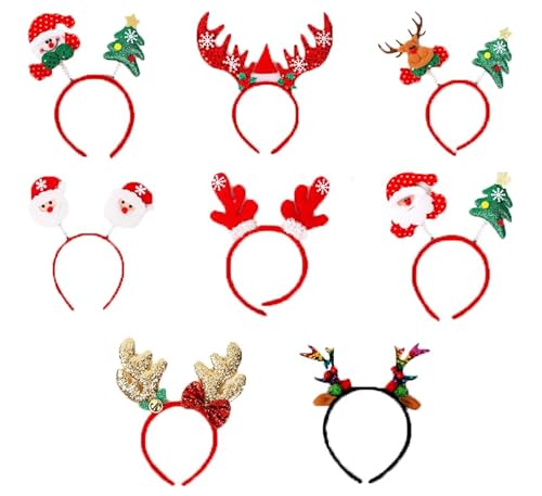 Simllyda Weihnachts Haarreif, 8 Stückt Set Weihnachten Stirnband mit Verschiedenen Designs, Weihnachtliche Haarreifen, Haarschmuck Weihnachtsdeko zum Weihnachtsfeier für Erwachsene und Kinder von Simllyda