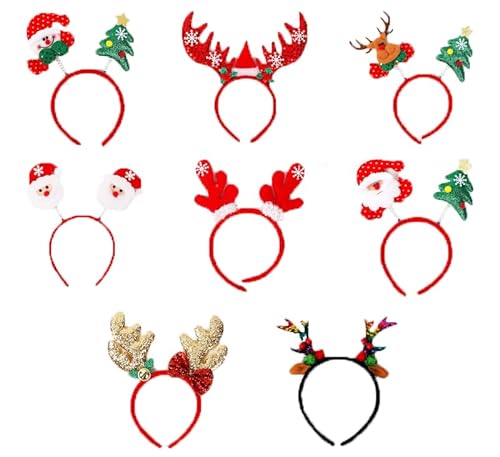 Simllyda Weihnachts Haarreif, 8 Stückt Set Weihnachten Stirnband mit Verschiedenen Designs, Weihnachtliche Haarreifen, Haarschmuck Weihnachtsdeko zum Weihnachtsfeier für Erwachsene und Kinder von Simllyda