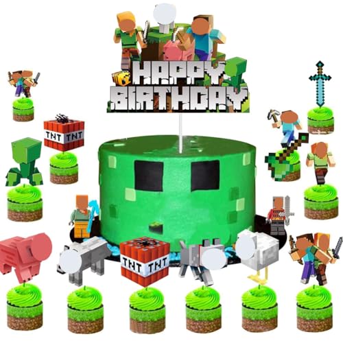 25 PCS Pixel Cake Topper,Pixel Tortendeko Jungen,Mine Game Cupcake Toppers,Video Game Kuchendeko Geburtstag,Kuchen Deko Kindergeburtstag,für Jungen Geburtstag Party Kuchen Dekoration Supplies von Simmpu