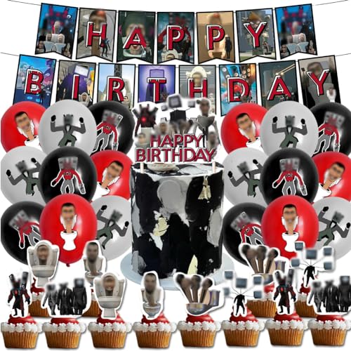 Simmpu 42PCS Toilet Geburtstag Deko,Toilet Geburtstagsdeko Luftballons Toilet Dekoration Toilet Kuchendeko Cupcake Topper von Simmpu