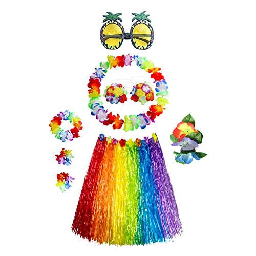 Hawaiian Grass Rock Set 8 Stück,Hawaiianische Partydekorationen Farbiger Grasrock Ananas Sonnenbrille für Party Fancy Dress und Tropical Beach für Erwachsene Garten Sommer von Simmpu