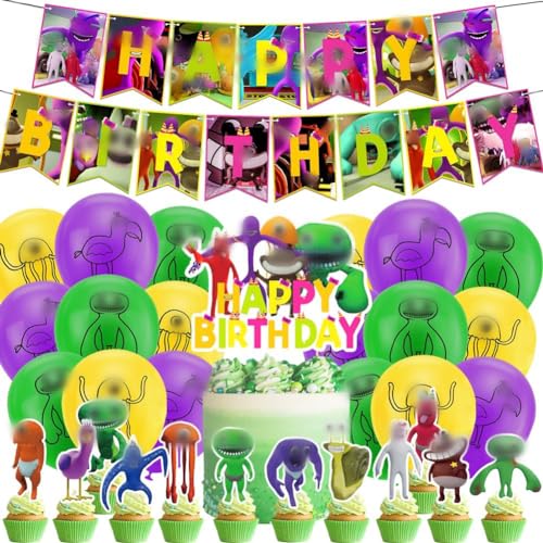 32Pcs Party Supplie Balloons Birthday Decorations Set Includes Happy Birthday Banner Cake Topper Cupcake Toppers Balloons for Kids Birthday von Simmpu
