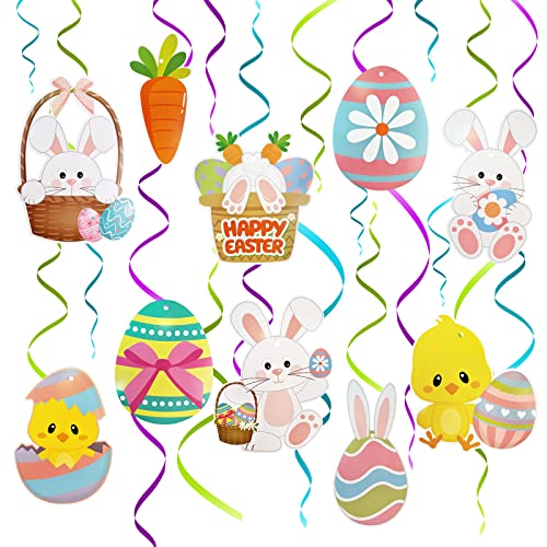 Simpeak Osterdeko Hängespirale, [16-Stück] Ostern Deko, Ostern Dekoration Kinder, Hängende Banner, Osterei Kaninchen Küken Karotte Huhn, Groupe 1 von Simpeak