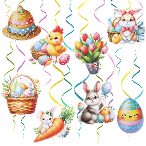 Simpeak Osterdeko Hängespirale, [8-Stück] Ostern Deko, Ostern Dekoration Kinder, Hängende Banner, Osterei Kaninchen Küken Karotte Huhn von Simpeak