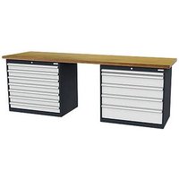 Simplaflex® Systemeinrichter Werkbank C-Line anthrazit, RAL 7016, lichtgrau, RAL 7035 12 Schubladen 250,0 x 60,0 x 86,0 cm von Simplaflex® Systemeinrichter