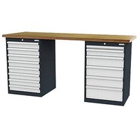 Simplaflex® Systemeinrichter Werkbank C-Line anthrazit, RAL 7016, lichtgrau, RAL 7035 14 Schubladen 200,0 x 60,0 x 96,0 cm von Simplaflex® Systemeinrichter