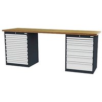Simplaflex® Systemeinrichter Werkbank C-Line anthrazit, RAL 7016, lichtgrau, RAL 7035 14 Schubladen 250,0 x 60,0 x 96,0 cm von Simplaflex® Systemeinrichter