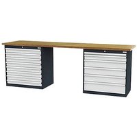 Simplaflex® Systemeinrichter Werkbank C-Line anthrazit, RAL 7016, lichtgrau, RAL 7035 14 Schubladen 250,0 x 60,0 x 96,0 cm von Simplaflex® Systemeinrichter