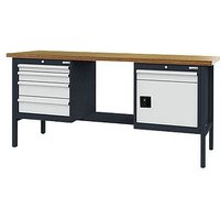 Simplaflex® Systemeinrichter Werkbank C-Line anthrazit, RAL 7016, lichtgrau, RAL 7035 4 Schubladen 200,0 x 60,0 x 96,0 cm von Simplaflex® Systemeinrichter