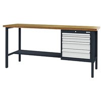 Simplaflex® Systemeinrichter Werkbank C-Line anthrazit, RAL 7016, lichtgrau, RAL 7035 4 Schubladen 200,0 x 60,0 x 96,0 cm von Simplaflex® Systemeinrichter
