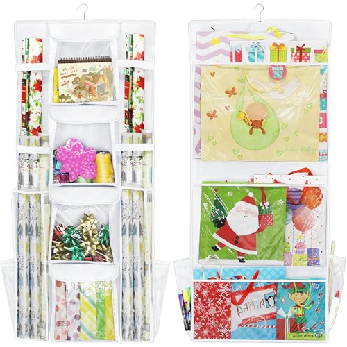 SIMPLE HOUSEWARE Doppelseitige hängende Geschenkpapier-Organizer-Aufbewahrungstaschen, Weiß (1 Stück) von Simple Houseware