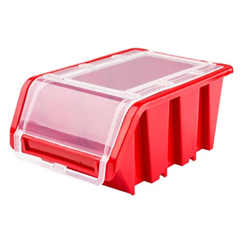 SimpleThing 10 Stück Stapelboxen mit Deckel Größe 120 x 195 x 90 mm Farbe Rot | Werkstatt Wandregal Sortierbox Stapelkiste von SimpleThing