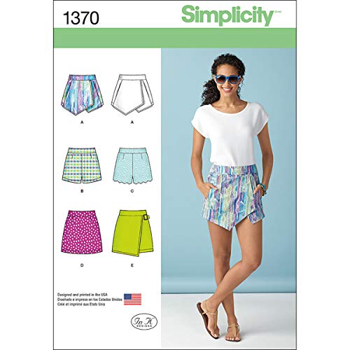 Simplicity Schnittmuster 1370: Damen-Shorts, Skort und Rock, Größe, Papier, Weiß, D5 (32-34-36-38-40) von Simplicity