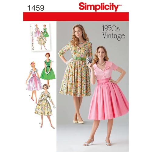 Simplicity Simplcity Schnittmuster 1459: Damens-und Miss Petite 1950er-Jahre-Kleid, Größe U5, Papier, weiß, (16-18-20-22-24) von Simplicity