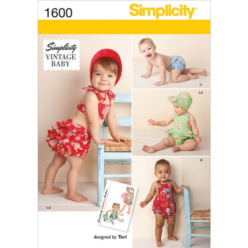 Simplicity 1600 Schnittmuster für Baby-Strampler im Vintage-Stil, Größen XXS-L von Simplicity