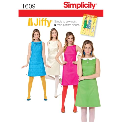 Simplicity Simplcity Schnittmuster 1609: Jiffy 1960er Vintage Kleid für Damen, Größe H5, Papier, weiß, (6-8-10-12-14) von Simplicity