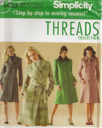 MISSES MISS PETITE LINED COATS SIZES 8-10-12-14-16 SIMPLICITY THREADS COLLECTION PATTERN 4403 by Simplicity Pattern Company MISSES MISS PETITE LINED COATS SIZES 8-10-12-14-16 SIMPLICITY THREADS COLLECTION PATTERN 4403 by Simplicity Pattern Company von Simplicity