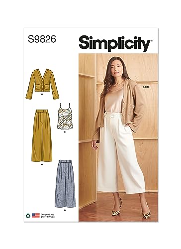 SIMPLICITY SS9826D5 Damenhose in zwei Längen, Camisole und Cardigan D5 (32-34-38-40) von Simplicity