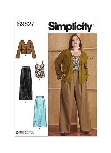 SIMPLICITY SS9827W3 Damenhose in zwei Längen, Camisole und Cardigan W3 (30W-32W-34W-36W-38W) von Simplicity