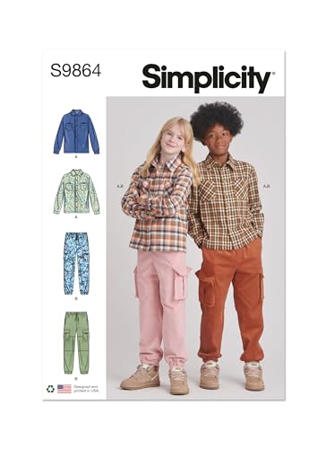 SIMPLICITY SS9864A Mädchen und Jungen Hemd und Cargohose A (7-8-10-12-14) von Simplicity