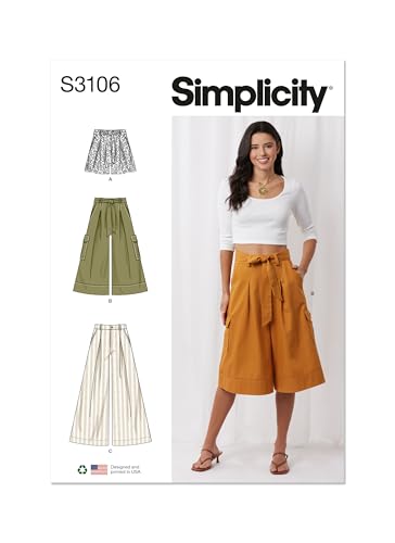 SIMPLICITY Schnittmuster SS3106U5 Damen-Shorts und Hosen mit Bindegürtel, U5 (44-46-50-52) von Simplicity