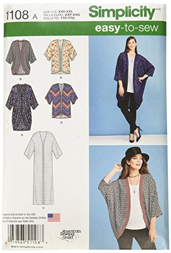 Simplicity Einfachheit Schnittmuster 1108: Damen-Kimono, Größe: A (XXS-XS-S-M-L-XL-XXL), Papier, weiß Simplicity Einfachheit Schnittmuster 1108: Damen-Kimono, Größe: A (XXS-XS-S-M-L-XL-XXL), Papier, weiß von Simplicity