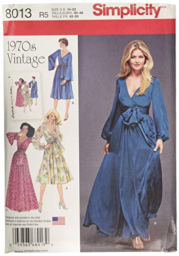 Simplicity Einfachheit Schnittmuster 8013R5 Damenkleider im Stil der 70er Jahre, Papier, weiß, R5 (14-16-18-20-22) von Simplicity