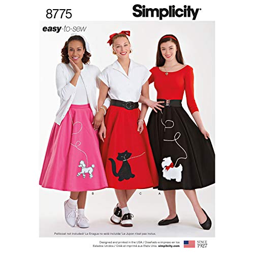 Simplicity 8775 Schnittmuster für Damen im Stil der 50er Jahre, Rockabilly, Pudelrock, Größen 34-40 von Simplicity