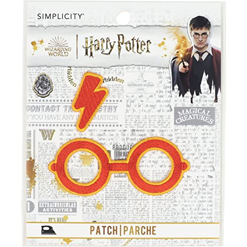 Simplicity 90-60125 Harry Potter Brille und Narbe Aufnäher zum Aufbügeln für Kleidung, Jacken und Rucksäcke, 2.88" W x 1.12" H and .5" W x 1.25" H, 2 Count von Simplicity