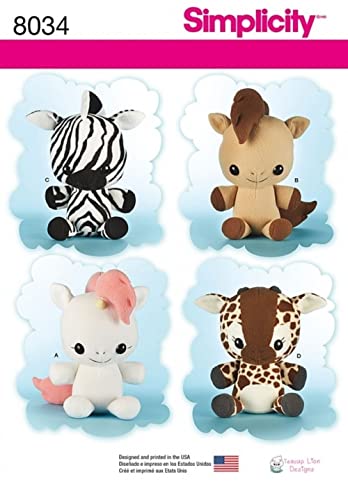 Simplicity Crafts Schnittmuster 8034 Giraffe, Zebra, Einhorn & Pony Stofftier Spielzeug Simplicity Crafts Schnittmuster 8034 Giraffe, Zebra, Einhorn & Pony Stofftier Spielzeug von Simplicity