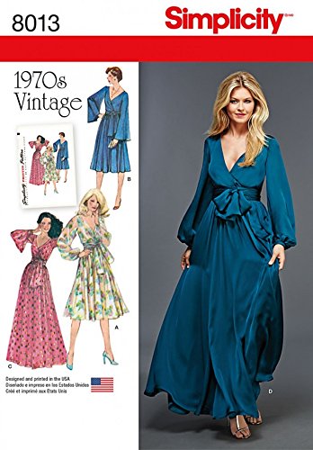 Simplicity Damen Schnittmuster 8013 1970er Jahre Vintage Style Faux Wrap Kleider von Simplicity