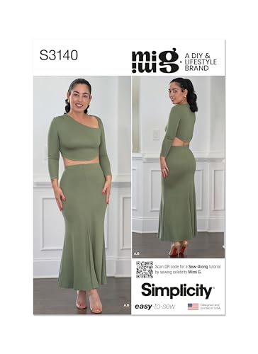 Simplicity Mimi G Style SS3140K5 Schnittmuster-Paket für asymmetrisches Strickoberteil und Meerjungfrauenrock für Damen, Designcode S3140, Größen 36-38-40-42-44 von Simplicity