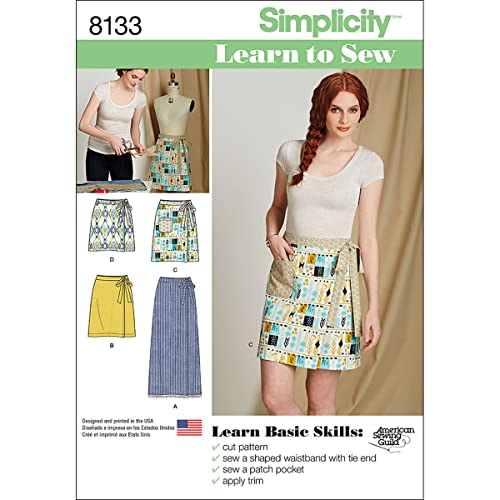 Simplicity Muster 8133 Misses 'Learn to Sew Wrap Röcke Schnittmuster, weiß von Simplicity