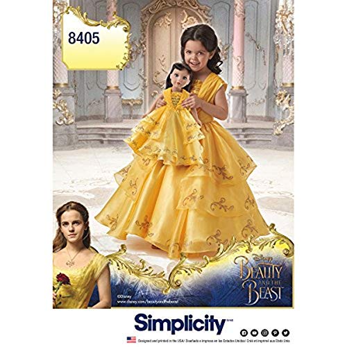 Simplicity Muster 8405 Disney Die Schöne und das Biest Kostüm für Kinder und 18 Zoll Puppe, Papier, weiß, 22 x 15 x 1 cm von Simplicity