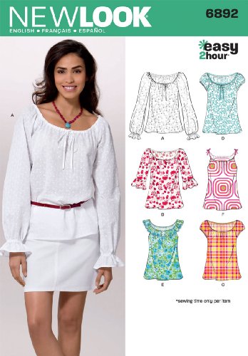 Simplicity New Look Schnittmuster 6892: Damen-Oberteile, Größe A, Papier, Mehrfarbig, A (6-8-10-12-14-16) von New Look