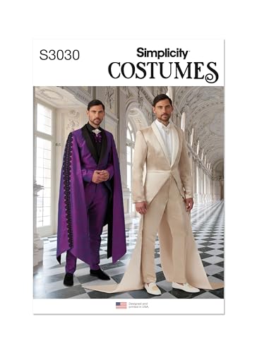 Simplicity SS3030AA Schnittmuster-Paket für Herren-Kostüme, Designcode S3030, Größen 34-36-38-40-42, mehrfarbig von Simplicity