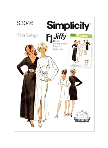 Simplicity SS3046Y5 Schnittmuster-Paket für Damen, Vintage-Stil, 1970er-Jahre-Stil, mit Schärpe, Designcode S3046, Größen 46-48, 50, 52, 54, mehrfarbig Simplicity SS3046Y5 Schnittmuster-Paket für Damen, Vintage-Stil, 1970er-Jahre-Stil, mit Schärpe, Designcode S3046, Größen 46-48, 50, 52, 54, mehrfarbig von Simplicity