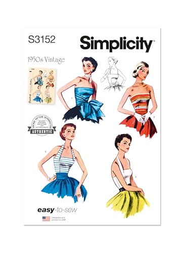 Simplicity SS3152H5 Schnittmuster-Paket für Damen im Stil der 1950er Jahre und trägerloses Mieder, Designcode S3152, Größen 34-36-38-40-42 Simplicity SS3152H5 Schnittmuster-Paket für Damen im Stil der 1950er Jahre und trägerloses Mieder, Designcode S3152, Größen 34-36-38-40-42 von Simplicity