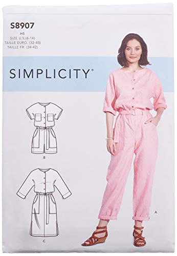 Simplicity SS8907H5 Schnittmuster S8907 Damen-Overall, Strampler, Kleider und Gürtel, Papier, H5, (6-8-10-12-14) von Simplicity