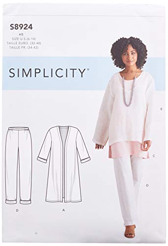 Simplicity SS8924H5 Schnittmuster S8924 Damenjacke, Oberteil, Tunika und Hose zum Überziehen, H5, (6-8-10-12-14) von Simplicity