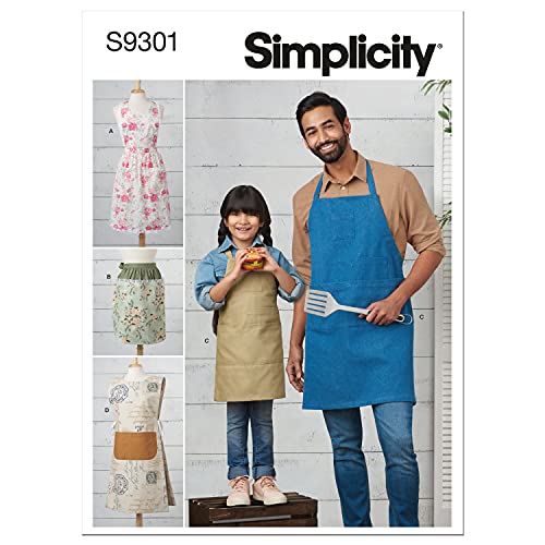 Simplicity SS9301A Kids Adult's Half and Full Apron Sewing Pattern Packet, Code 9301 Schnittmuster, Papier, Weiß, Sizes S-XL von Simplicity