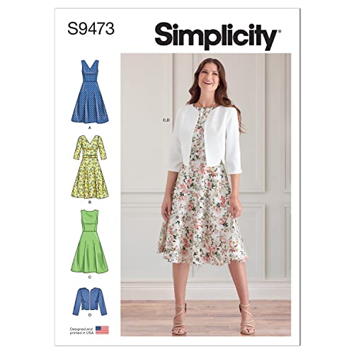 Simplicity Damenkleid H5 (34-38-40) - Nähanleitung für Kleid mit Längen- und Ärmelvariationen, Jacke und Gürtel - Damengrößen 34, 36, 38, 40, 42 - Weiß von Simplicity