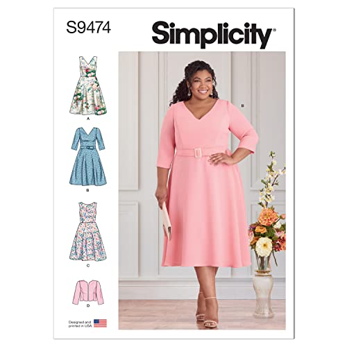 Simplicity SS9474FF Damenjacke und Kleid Schnittmuster-Set, Code S9474, mehrfarbig, Sizes 18W-20W-22W-24W von Simplicity