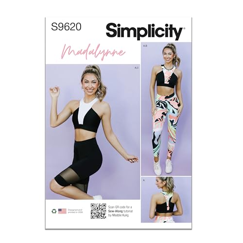 Simplicity Schnittmuster-Set für Damen und Damen, Sport-BH, Leggings und Fahrrad-Shorts, Code S9620, Größen XS-S-M-L-XL, mehrfarbig von Simplicity