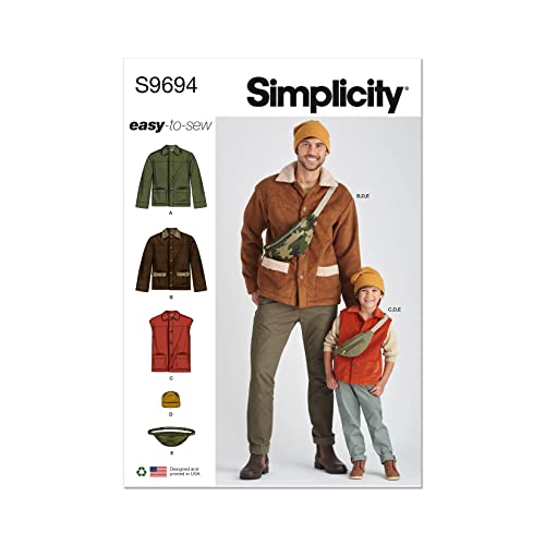 Simplicity SS9694A Jungen und Herren Jacke, Weste, Hut und Umhängetasche A (S - L / S - XL) von Simplicity