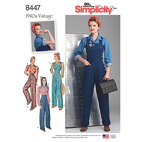 Simplicity Schnittmuster 8447 U5 Damenhose, Latzhose und Blusen, 1940er-Jahre, Gr. 42-50 von Simplicity