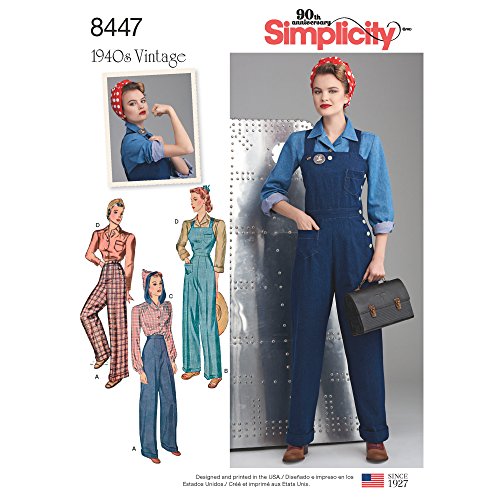 Simplicity Schnittmuster 8447 U5 Damenhose, Latzhose und Blusen, 1940er-Jahre, Gr. 42-50 Simplicity Schnittmuster 8447 U5 Damenhose, Latzhose und Blusen, 1940er-Jahre, Gr. 42-50 von Simplicity
