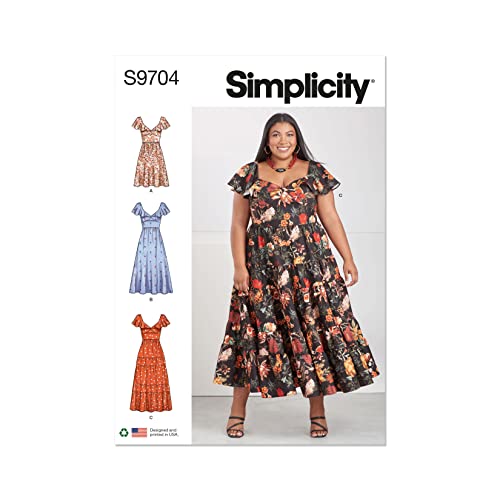 Simplicity Schnittmuster-Set für Damenkleider mit V-Ausschnitt, Code S9704, Größen 30W-32W-34W-36W-38W, mehrfarbig Simplicity Schnittmuster-Set für Damenkleider mit V-Ausschnitt, Code S9704, Größen 30W-32W-34W-36W-38W, mehrfarbig von Simplicity