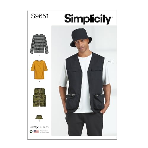 Simplicity Schnittmuster-Set für Herren, Strickoberteil, Weste und Mütze, Code S9651, Größen 44-46-48-50-52, mehrfarbig von Simplicity
