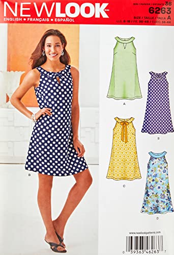 Simplicity Sewing Pattern U06263A Misses' A-Line Dress Sizes (8-10-12-14-16-18) New Look Schnittmuster 6263: A-Linien-Kleid für Damen, Größe A (36-38-40-42-44-46), Papier, Mehrfarbig von Simplicity